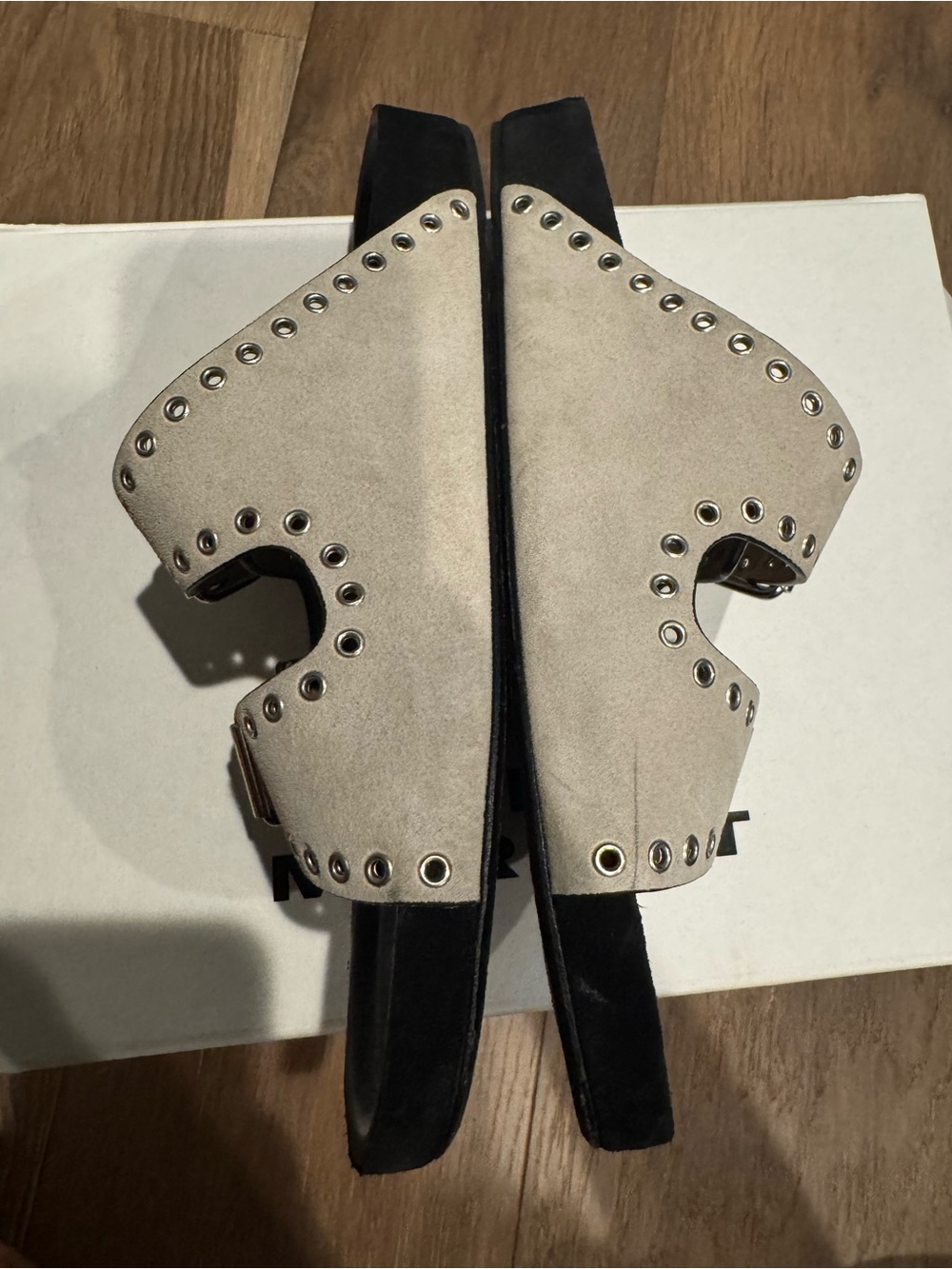 Isabel Marant Lennyo Eyelet Suede Double-Buckle Slide Sandals - Beige Sz 39 - Picture 3 of 8